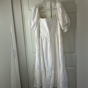 Abercrombie Emerson Linen Blend Puff Sleeve Midi Dress